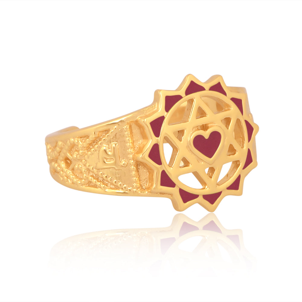 Twin Heart Meditation Ring 18kt Gold Micron (Red Enamelling)
