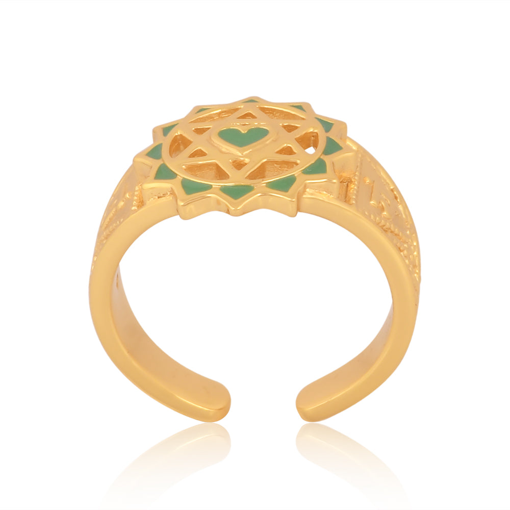 Twin Heart Meditation Ring 18kt Gold Micron (Green Enamelling)