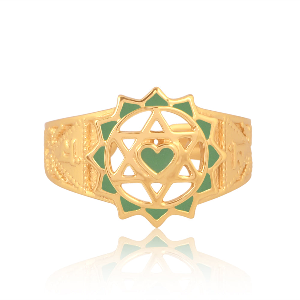 Twin Heart Meditation Ring 18kt Gold Micron (Green Enamelling)