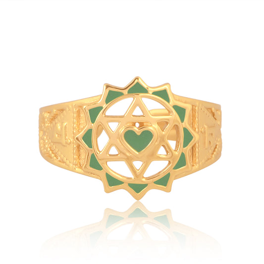 Twin Heart Meditation Ring 18kt Gold Micron (Green Enamelling)