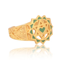 Twin Heart Meditation Ring 18kt Gold Micron (Green Enamelling)