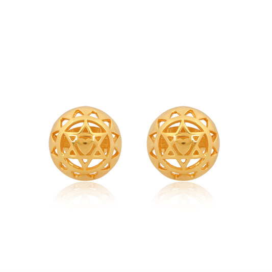 Twin Heart Chakra Stud Earrings  Silver with Gold Plating