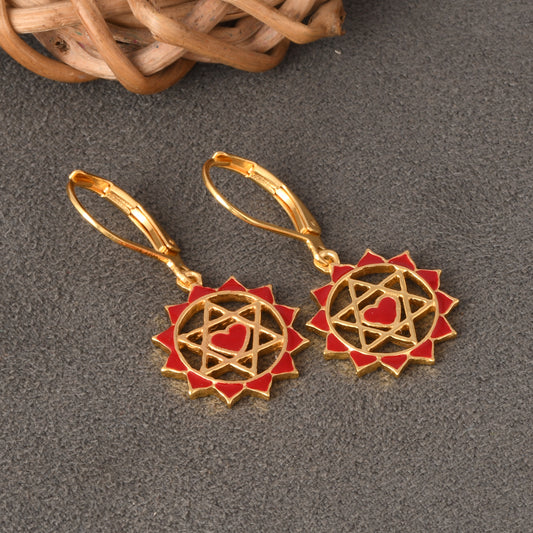 Twin Hearts Chakra Earrings with Red Enamelling