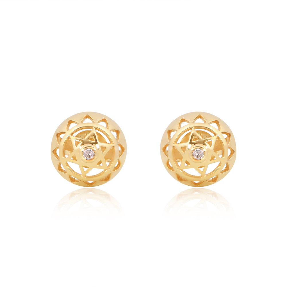 Twin Heart Chakra Stud Earrings  14k Gold and Diamond