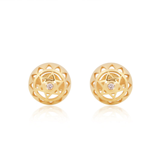 Twin Heart Chakra Stud Earrings  14k Gold and Diamond