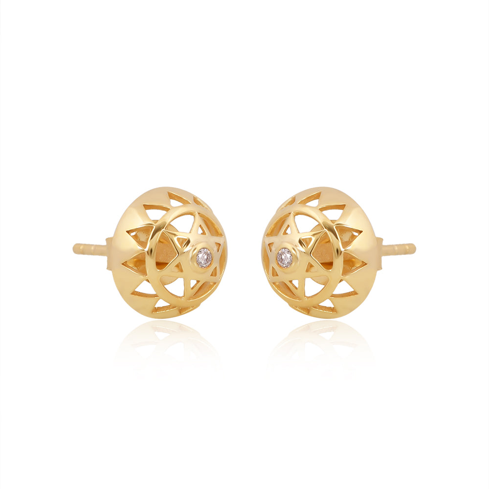 Twin Heart Chakra Stud Earrings  14k Gold and Diamond