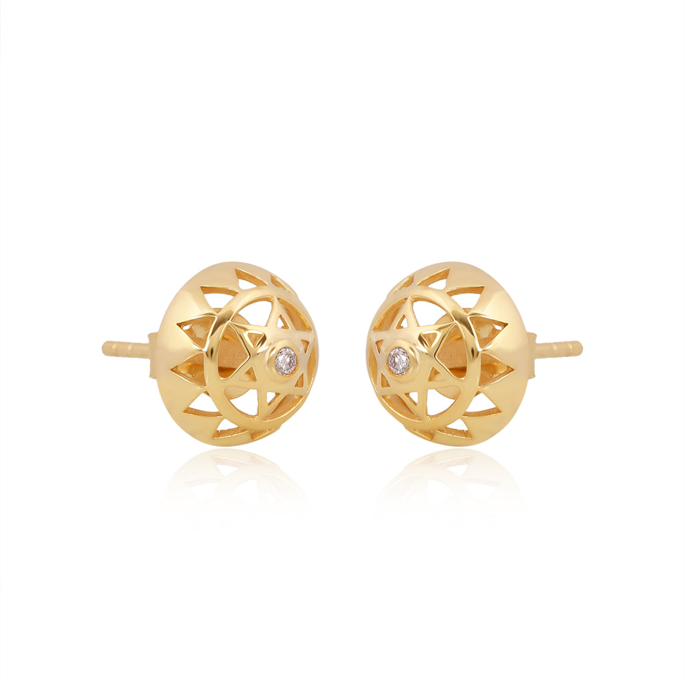 Twin Heart Chakra Stud Earrings 14k Gold and Diamond