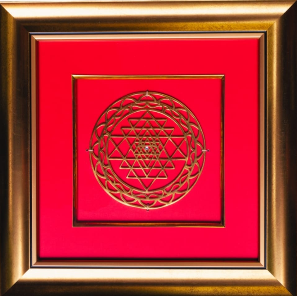 Shree Chakra Brass Coin-120mm (With 18K Gold Plating)