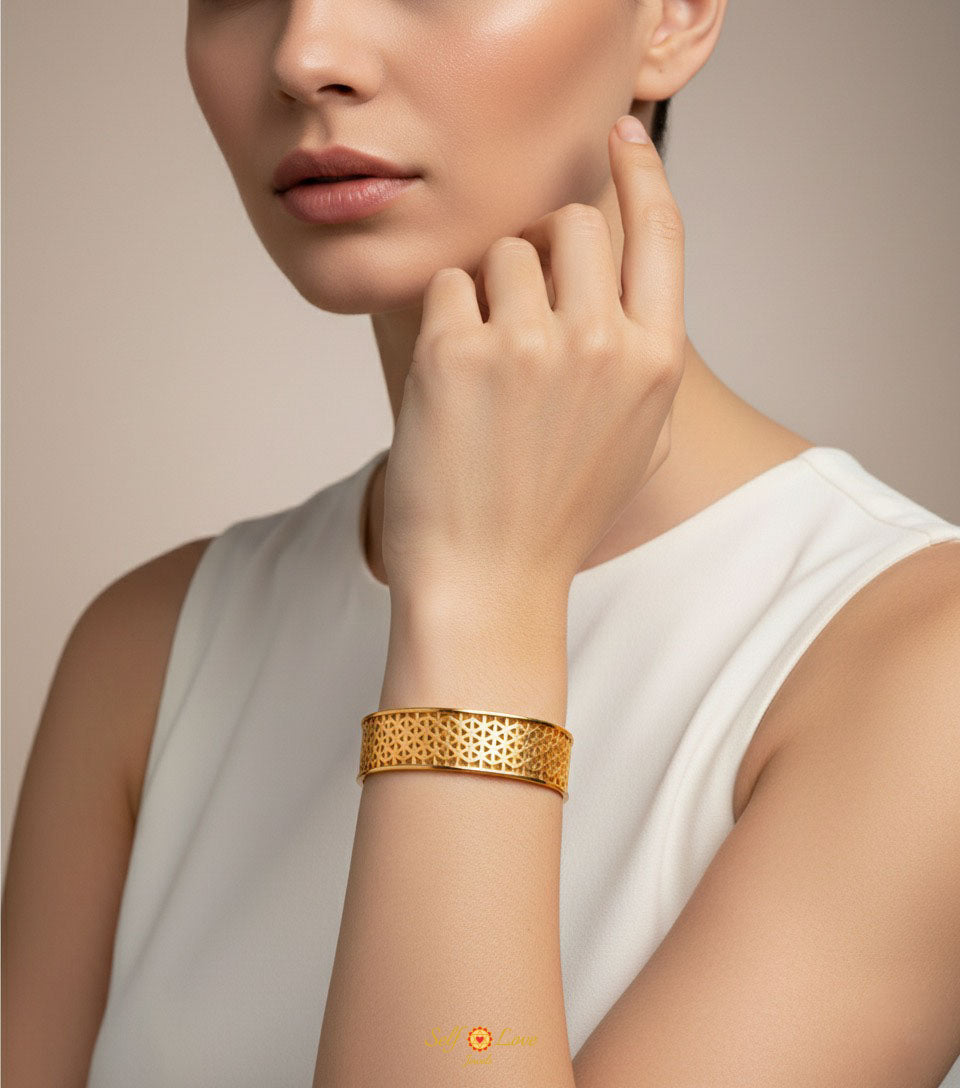 Flower Of Life Cuff Styled Bracelet (18kt Gold Micron)