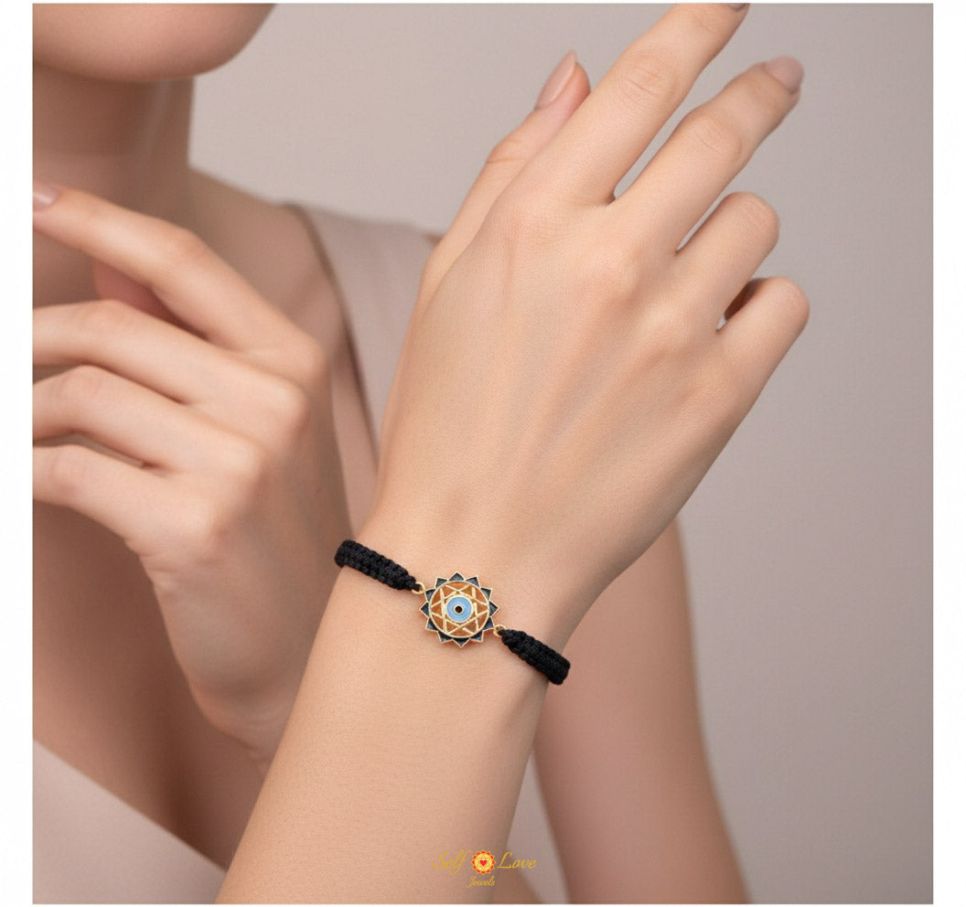 Evil Eye Bracelet With Black Cord (18kt Gold Micron)