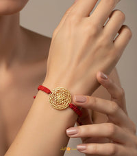 Shree Chakra Bracelet with Red Cord (18kt Gold Micron)