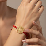 Shree Chakra Bracelet with Red Cord (18kt Gold Micron)