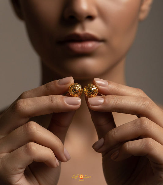 Twin Heart Chakra Stud Earrings Silver with Gold Plating