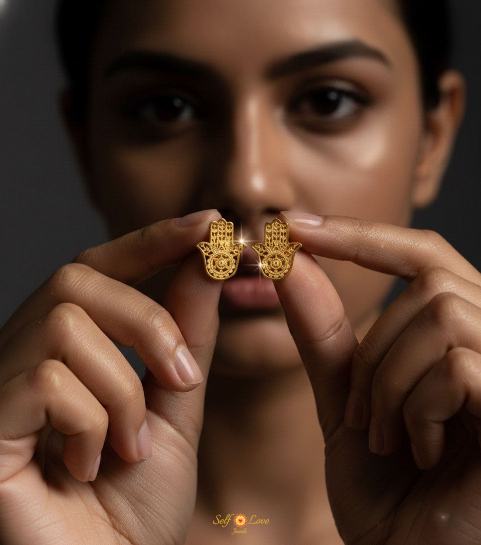Hamsa Hand Earrings (18Kt Gold Micron)