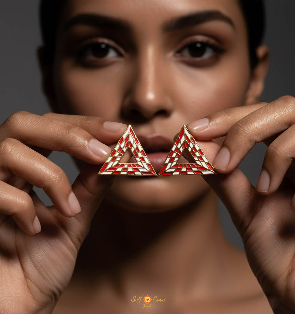 Triangular Energy Generator Earrings - Red