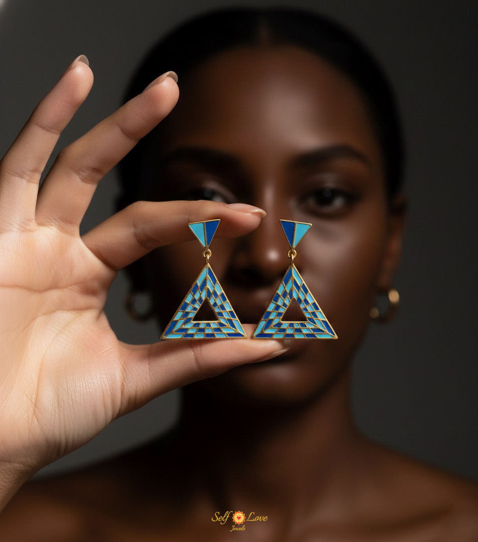 Triangular Energy Generator Earrings  Blue