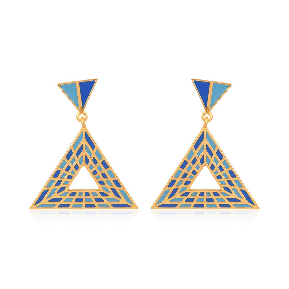 Sacred Geometry Earrings: Energy Generator Pattern Triangular - Blue