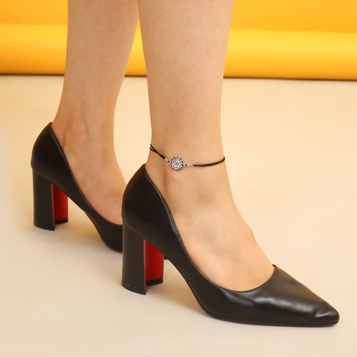 Protection Anklet: Evil Eye Symbol With Black Cord