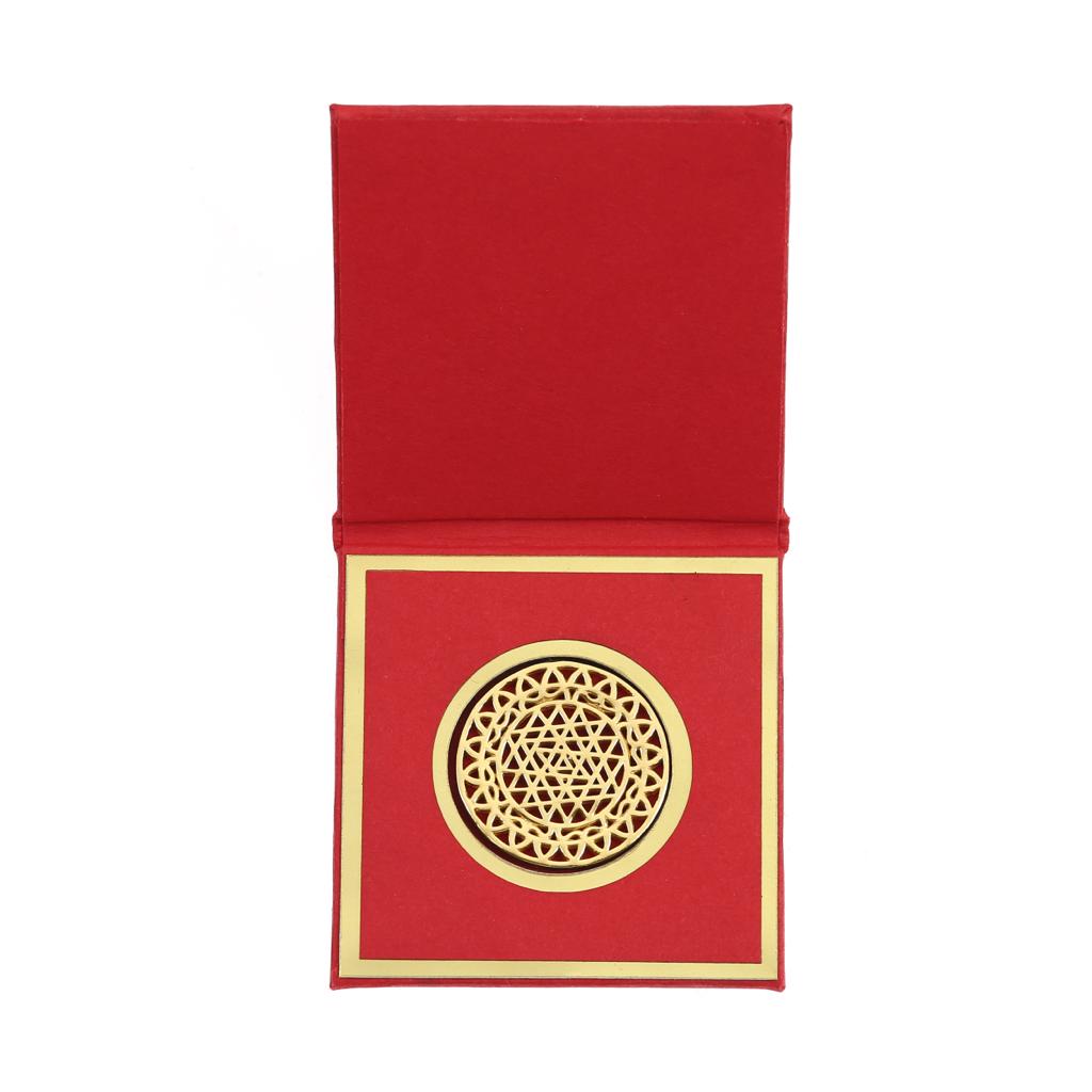 Shree Chakra Brass Coin-25mm (With 18K Gold Plating)