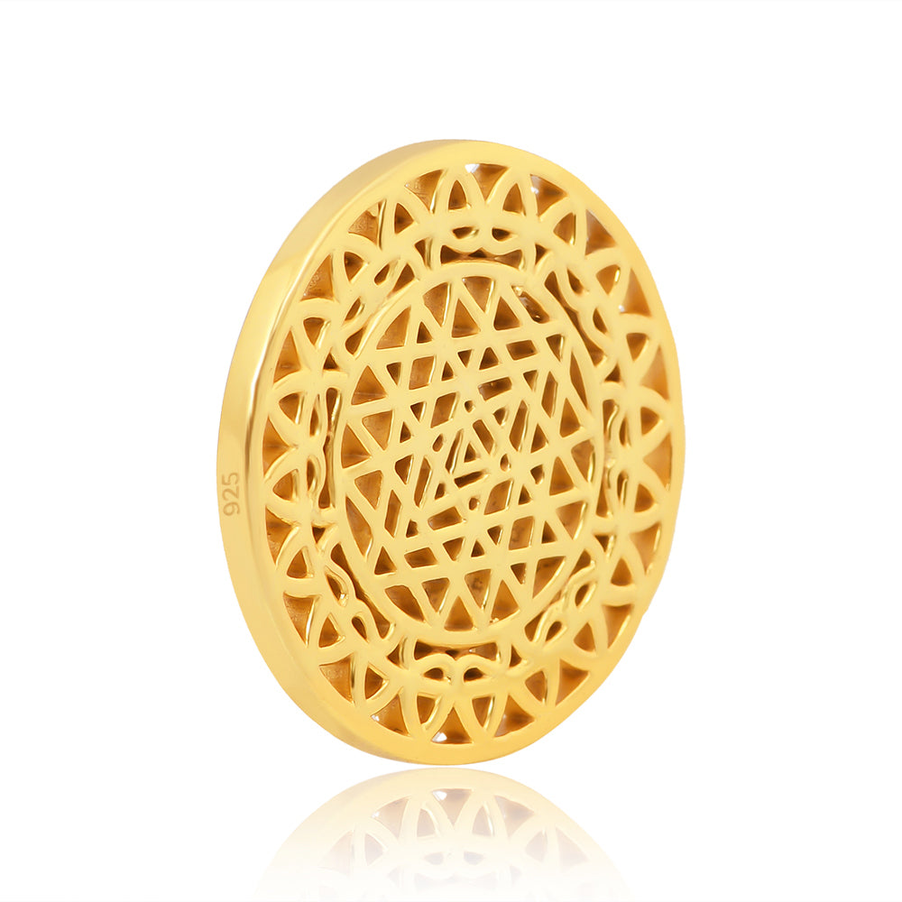 Sacred Geometry Coin for Abundance: Shree Chakra Pattern - 25mm (Brass with Gold Plating)